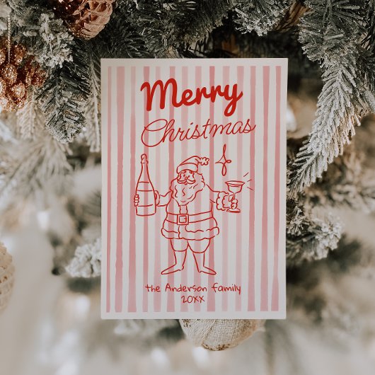Cartes Pour Fêtes Annuelles Retro Red Père Noël Champagne Noël Non Photo
