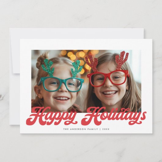 Cartes Pour Fêtes Annuelles Retro Red Script Happy Holidays One Photo (Devant)
