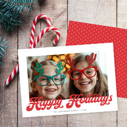 Cartes Pour Fêtes Annuelles Retro Red Script Happy Holidays One Photo