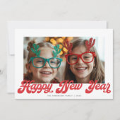 Cartes Pour Fêtes Annuelles Retro Red Script Happy New Year One Photo (Devant)