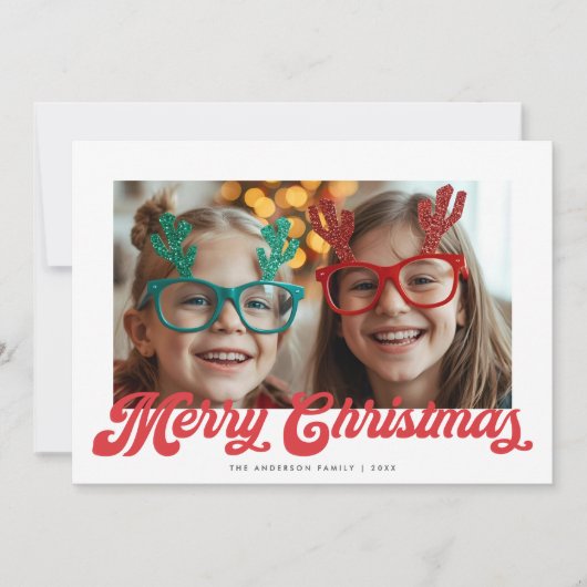Cartes Pour Fêtes Annuelles Retro Red Script Merry Christmas One Photo (Devant)