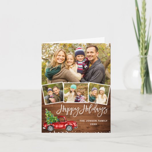 Cartes Pour Fêtes Annuelles Retro Red Truck Rustic 3 PHOTO Noël Salutation (Devant)