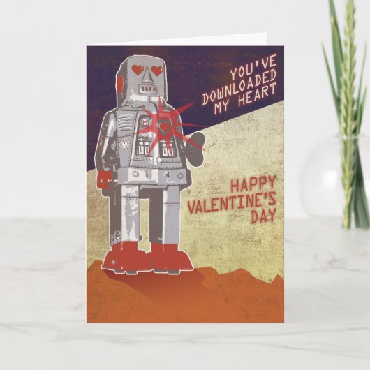 Cartes Pour Fêtes Annuelles Retro Robot - You've Downloaded My Heart ... (Devant)