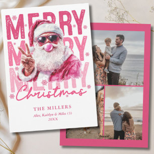 Cartes Pour Fêtes Annuelles Retro Rose Santa Joyeux Noël 3 Photo Famille