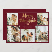 Cartes Pour Fêtes Annuelles Retro Rouge et or Joyeux Noël Famille Photo (Devant / Derrière)