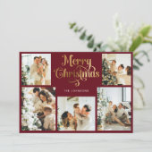 Cartes Pour Fêtes Annuelles Retro Rouge et or Joyeux Noël Famille Photo (Debout devant)