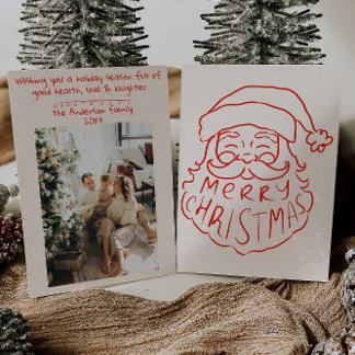 Cartes Pour Fêtes Annuelles Retro Rouge main tiré Père Noël Joyeux Noël