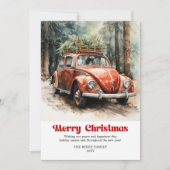 Cartes Pour Fêtes Annuelles Retro rustic Christmas scene red car greeting (Devant)