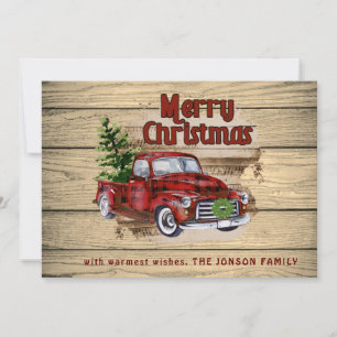 Cartes Pour Fêtes Annuelles Retro Rustic Red Truck Noël PHOTO Salutation