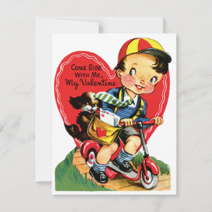 Cartes Pour Fêtes Annuelles Retro Saint-Valentin, garçon vintage sur un scoote
