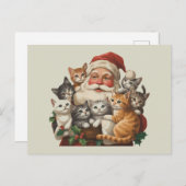 Cartes Pour Fêtes Annuelles Retro Santa Claus & Kittens Noël hiver 90s (Devant / Derrière)
