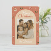 Cartes Pour Fêtes Annuelles Retro Santa & Holly Arch Christmas Card (Debout devant)