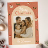 Cartes Pour Fêtes Annuelles Retro Santa & Holly Arch Christmas Card