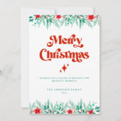 Cartes Pour Fêtes Annuelles Retro Script Rouge & Vert Joyeux Noël (Devant)