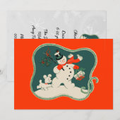 Cartes Pour Fêtes Annuelles Retro Snowman (Devant / Derrière)