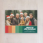 Cartes Pour Fêtes Annuelles Retro Stripes - Photo - Joyeux Noël Line Art