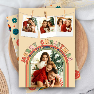 Cartes Pour Fêtes Annuelles Retro Super couleur 4 Photo Noël beige