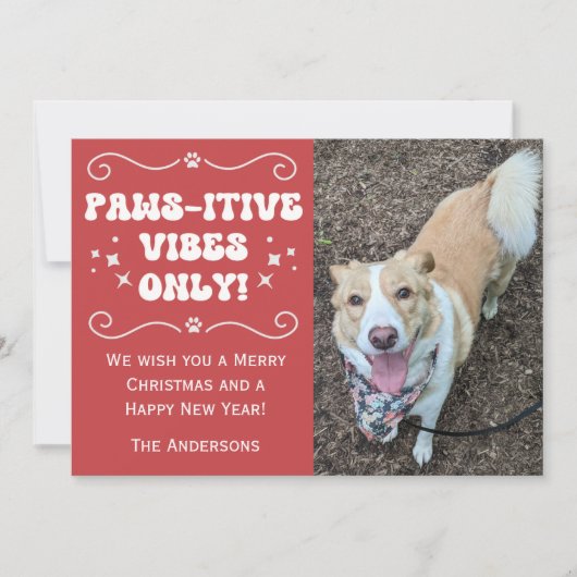 Cartes Pour Fêtes Annuelles Retro Super Paws Réception Chien mignon photo Noël (Devant)