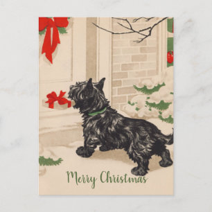 Cartes Pour Fêtes Annuelles Retro Terrier livre un cadeau de Noël