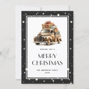 Cartes Pour Fêtes Annuelles Retro Truck Gifts Stars Black Merry Christmas Card