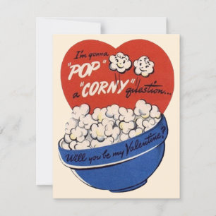 Cartes Pour Fêtes Annuelles Retro Valentines Day, Popcorn Pop a Corny Question