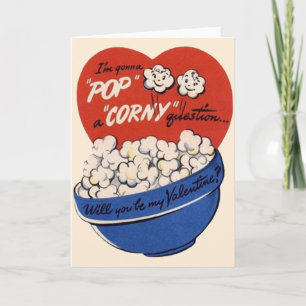 Cartes Pour Fêtes Annuelles Retro Valentines Day, Popcorn Pop a Corny Question