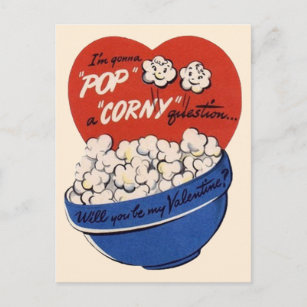 Cartes Pour Fêtes Annuelles Retro Valentines Day, Popcorn Pop a Corny Question