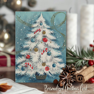 Cartes Pour Fêtes Annuelles Retro Vintage années 1950 White Christmas Tree Cus