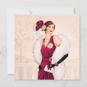 Cartes Pour Fêtes Annuelles retro vintage art déco lady ajouter un message