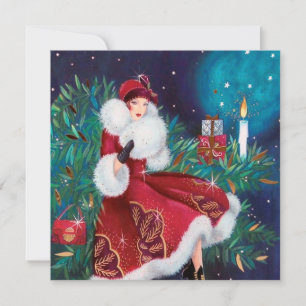 Cartes Pour Fêtes Annuelles retro vintage art déco lady ajouter un message
