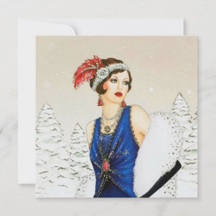 Cartes Pour Fêtes Annuelles retro vintage art déco lady ajouter un message