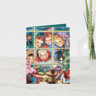 Cartes Pour Fêtes Annuelles rétro vintage Christmas kids Folded Holiday Card