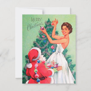 Cartes Pour Fêtes Annuelles Retro Vintage Christmas lady et Père Noël ajouter