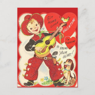 Cartes Pour Fêtes Annuelles Retro Vintage Cowboy avec guitare Saint-Valentin