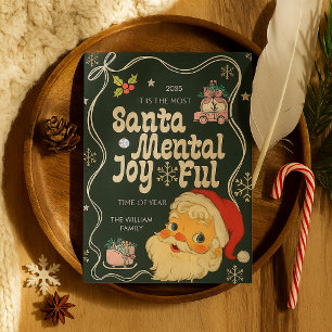 Cartes Pour Fêtes Annuelles Retro Vintage Cute Père Noël Noël Vert Ribbon