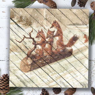 Cartes Pour Fêtes Annuelles Retro   Vintage Fun Fox Ride A Sleigh Down Neige