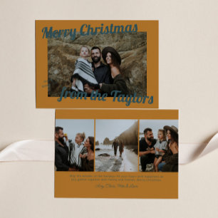 Cartes Pour Fêtes Annuelles Retro Vintage Golden & Blue Photo Noël