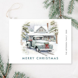 Cartes Pour Fêtes Annuelles Rétro Vintage Noël Ferme Camion Salutation
