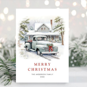 Cartes Pour Fêtes Annuelles Rétro Vintage Noël Ferme Camion Salutation