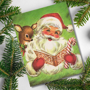 Cartes Pour Fêtes Annuelles Retro Vintage Noël Père Noël Lecture