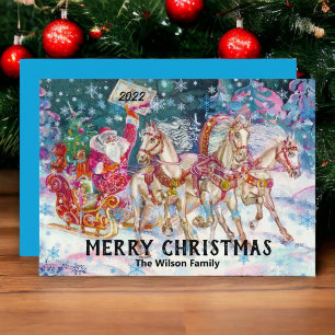 Cartes Pour Fêtes Annuelles Retro Vintage Père Noël Traîneau Joyeux Noël Perso