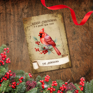 Cartes Pour Fêtes Annuelles Retro Vintage Red Cardinal Bird Joyeux Noël