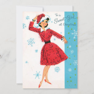 Cartes Pour Fêtes Annuelles Retro Vintage Sweet Christmas Girl