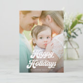 Cartes Pour Fêtes Annuelles Retro White Script Happy Holidays One Photo (Debout devant)