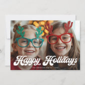 Cartes Pour Fêtes Annuelles Retro White Script Happy Holidays One Photo (Devant)
