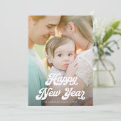 Cartes Pour Fêtes Annuelles Retro White Script Happy New Year One Photo (Debout devant)