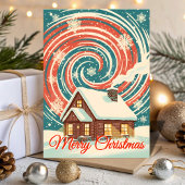 Cartes Pour Fêtes Annuelles Retro Winter Cabin Blizzard Christmas