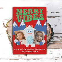 Retro Yeti Whimsical Deux Enfants Photo Noël