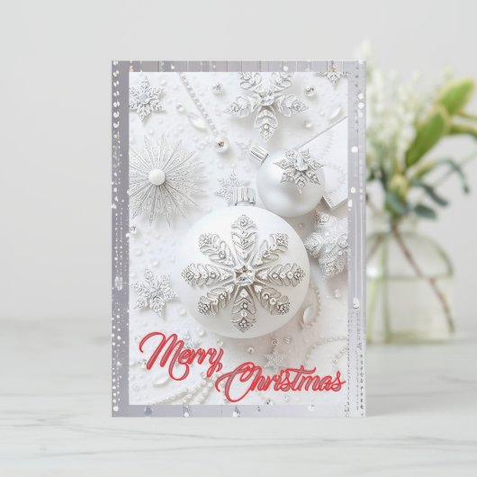 Cartes Pour Fêtes Annuelles Rhinestones blancs ornés simplement enflés Noël (Debout devant)