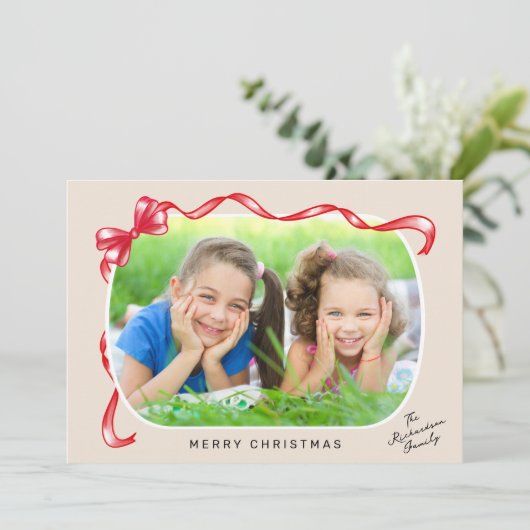 Cartes Pour Fêtes Annuelles Ribbon noir noir blanc blanc 3 Photos Noël (Debout devant)
